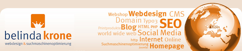 belinda krone webdesign & suchmaschinenoptimierung – Webdesign, Homepage, Internetauftritte, Websites, Webseiten aus Köln – gutes Ranking durch Suchmaschinenoptimierung (SEO) und suchmaschinenoptimierte Webseiten